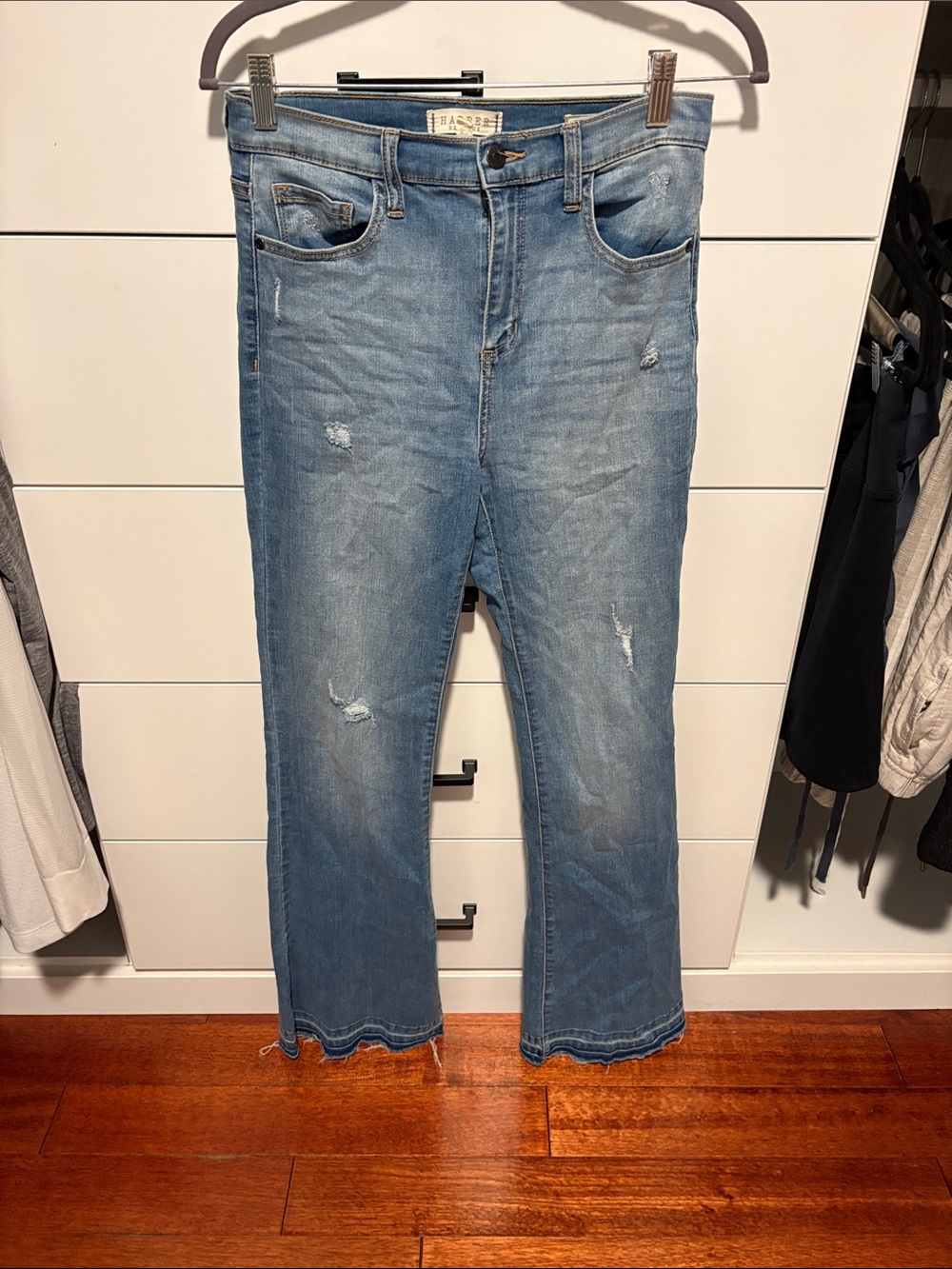 High-Rise Light Wash Flare Jeans — Women’s Distressed Denim
